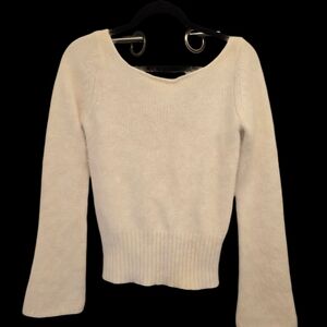 VINTAGE ANGORA cream/ white Ballerina neck sweater Sz L Runs Sm